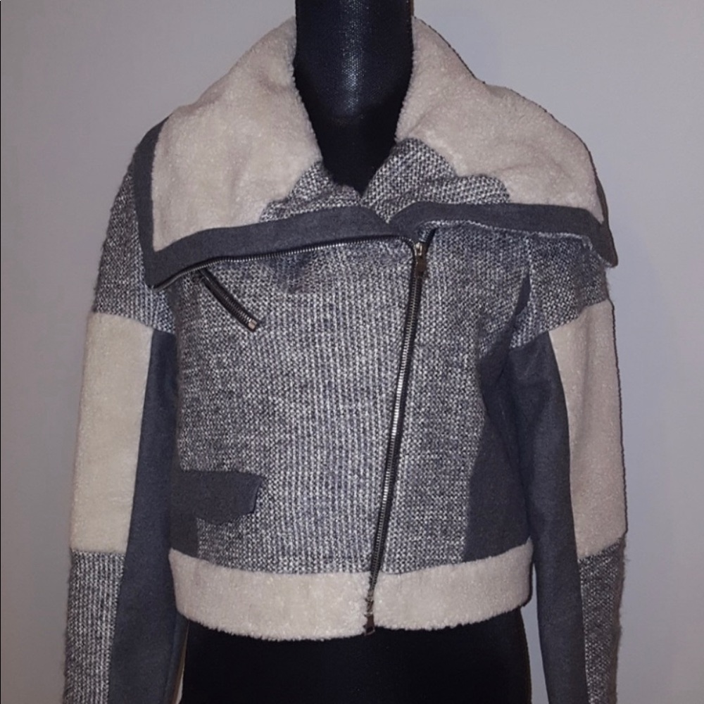 Cynthia Steffe Tweed Shearling Patchwork Bomber - image 1